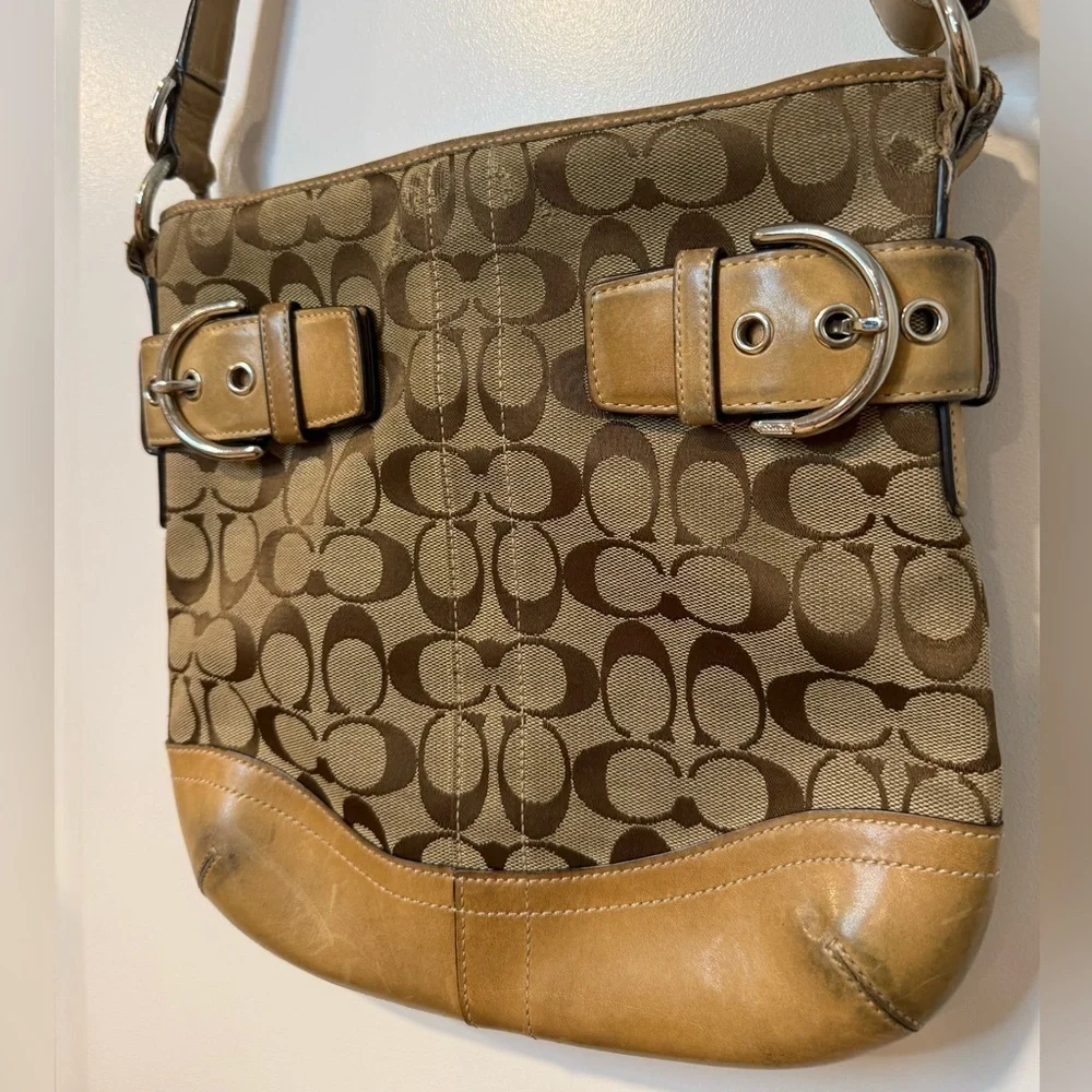 Coach Tan and Brown Signature Shoulder Bag